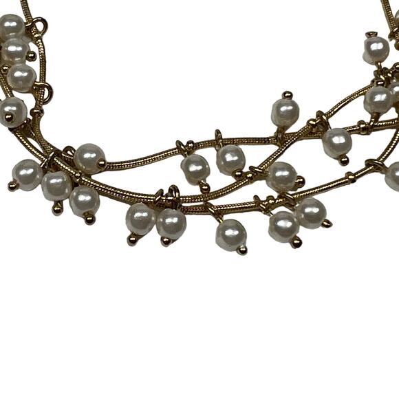 ANNE KLEIN Pearl Beaded Multi Strand Gold Tone Bracelet Elegant Layered Design - Picture 6 of 9